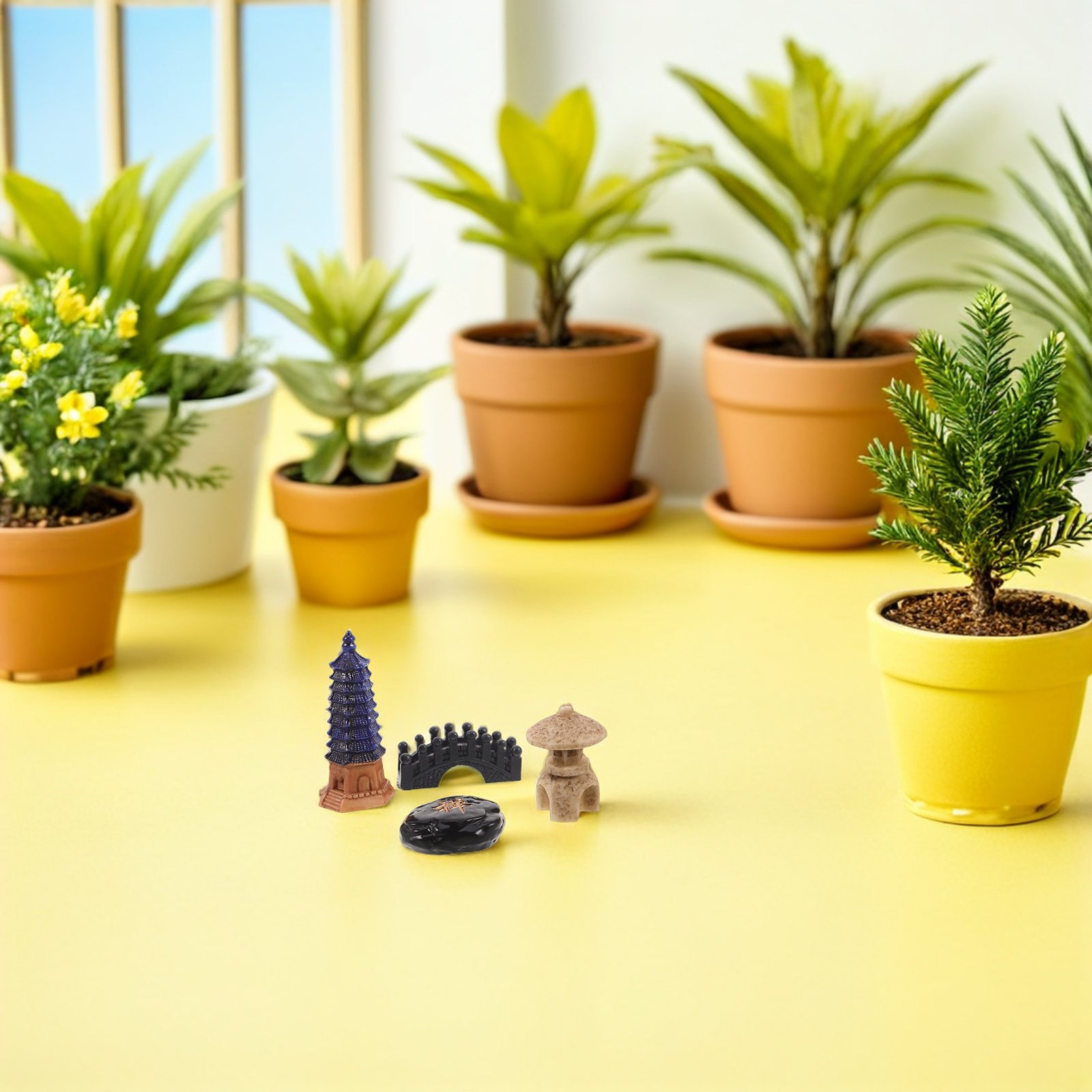 Mini Bonsai Zen Garden - Ensemble de 4 mini statues de